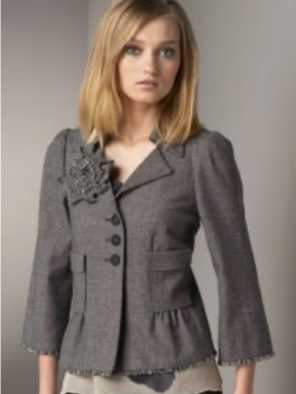 Rebecca Taylor Cropped Blazer with Floral Accent Pin